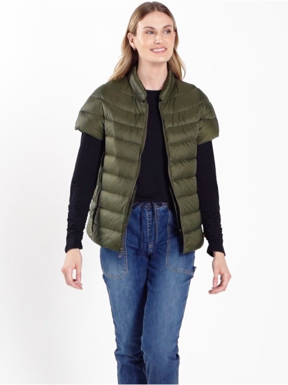 Martha Stewart Down Filled Machine Washable Puffer Jacket Size Large Green